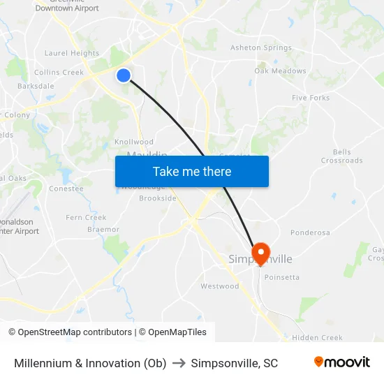 Millennium & Innovation (Ob) to Simpsonville, SC map