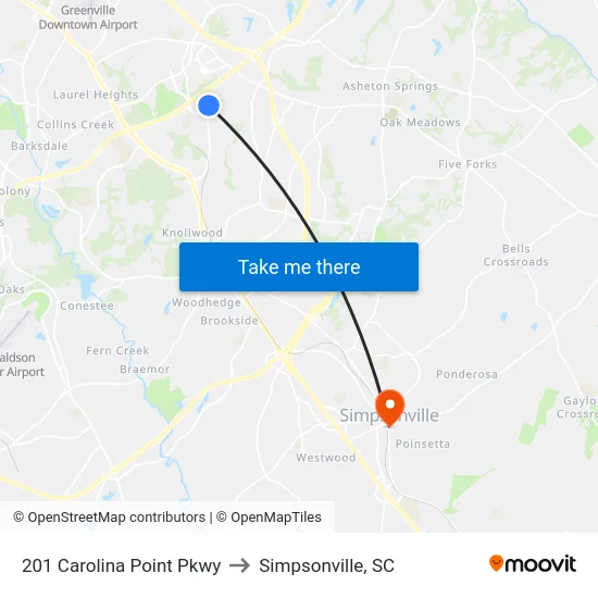 201 Carolina Point Pkwy to Simpsonville, SC map
