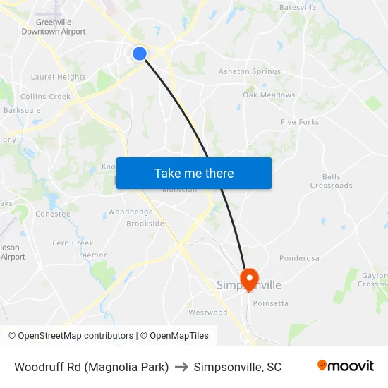 Woodruff Rd (Magnolia Park) to Simpsonville, SC map
