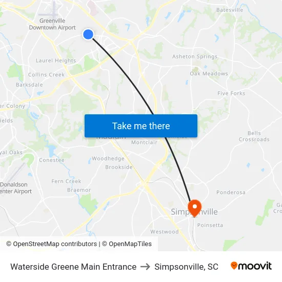 Waterside Greene Main Entrance to Simpsonville, SC map