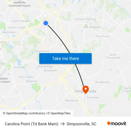 Carolina Point (Td Bank Main) to Simpsonville, SC map