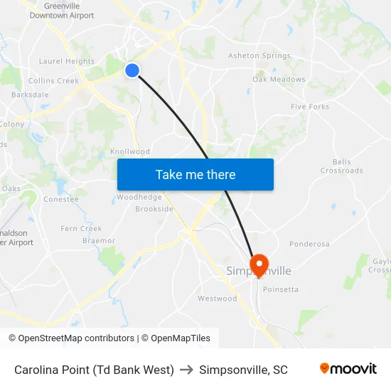 Carolina Point (Td Bank West) to Simpsonville, SC map