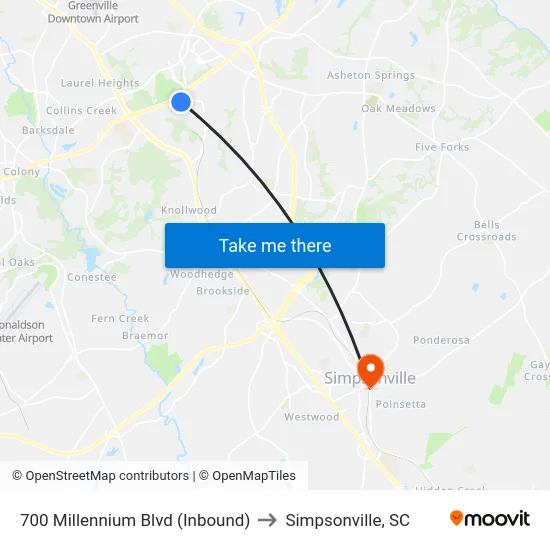 700 Millennium Blvd (Inbound) to Simpsonville, SC map
