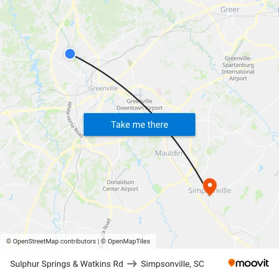 Sulphur Springs & Watkins Rd to Simpsonville, SC map