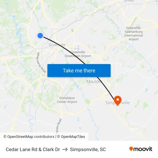 Cedar Lane Rd & Clark Dr to Simpsonville, SC map