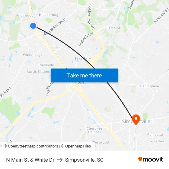 N Main St & White Dr to Simpsonville, SC map