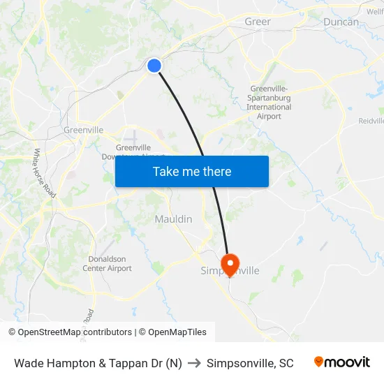 Wade Hampton & Tappan Dr (N) to Simpsonville, SC map