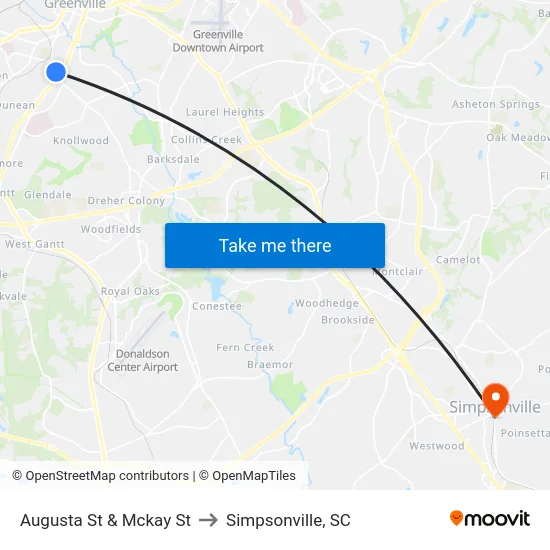 Augusta St & Mckay St to Simpsonville, SC map