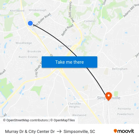 Murray Dr & City Center Dr to Simpsonville, SC map
