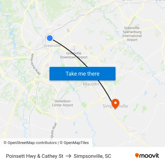 Poinsett Hwy & Cathey St to Simpsonville, SC map