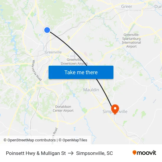 Poinsett Hwy & Mulligan St to Simpsonville, SC map