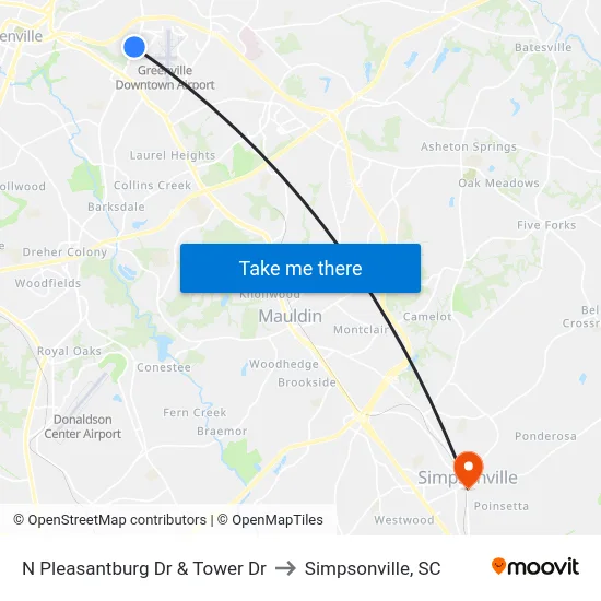 N Pleasantburg Dr & Tower Dr to Simpsonville, SC map