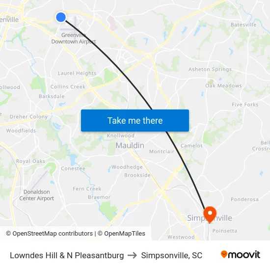 Lowndes Hill & N Pleasantburg to Simpsonville, SC map