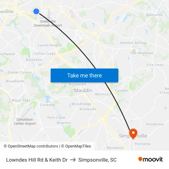 Lowndes Hill Rd & Keith Dr to Simpsonville, SC map