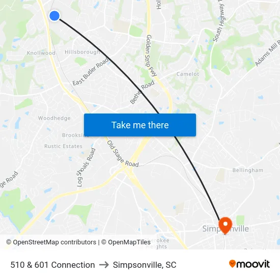 510 & 601 Connection to Simpsonville, SC map