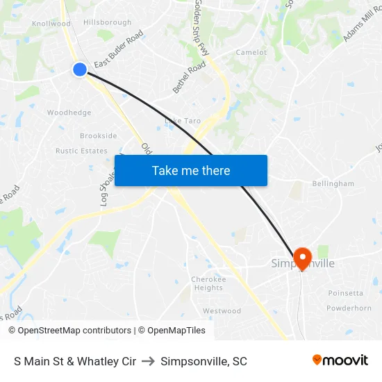 S Main St & Whatley Cir to Simpsonville, SC map