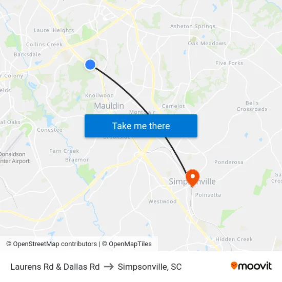 Laurens Rd & Dallas Rd to Simpsonville, SC map