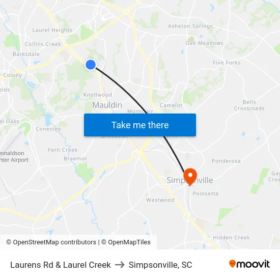 Laurens Rd & Laurel Creek to Simpsonville, SC map