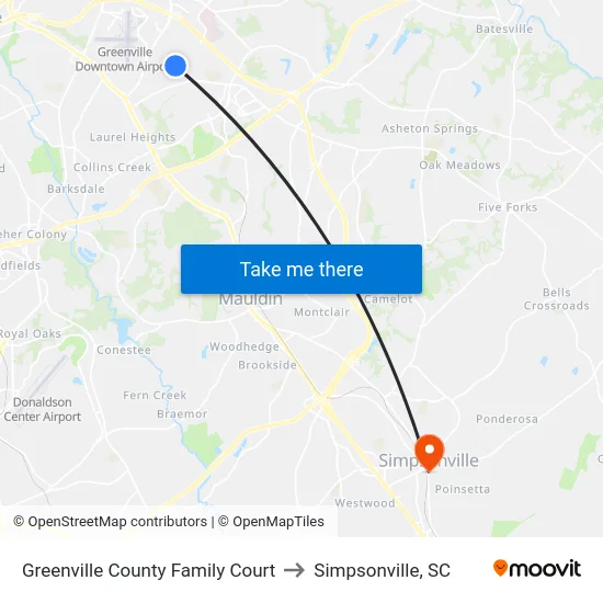 Greenville County Family Court to Simpsonville, SC map