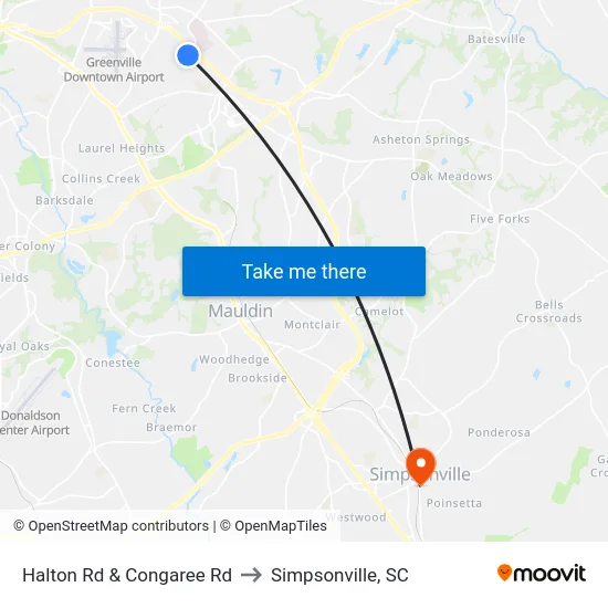 Halton Rd & Congaree Rd to Simpsonville, SC map