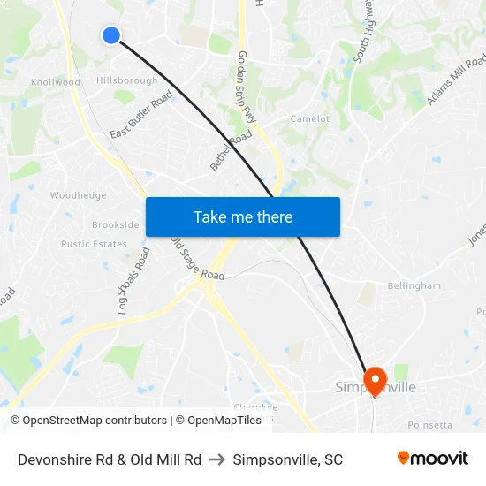 Devonshire Rd & Old Mill Rd to Simpsonville, SC map