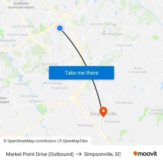 Market Point Drive (Outbound) to Simpsonville, SC map