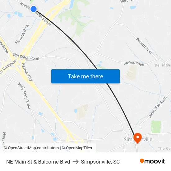 NE Main St & Balcome Blvd to Simpsonville, SC map
