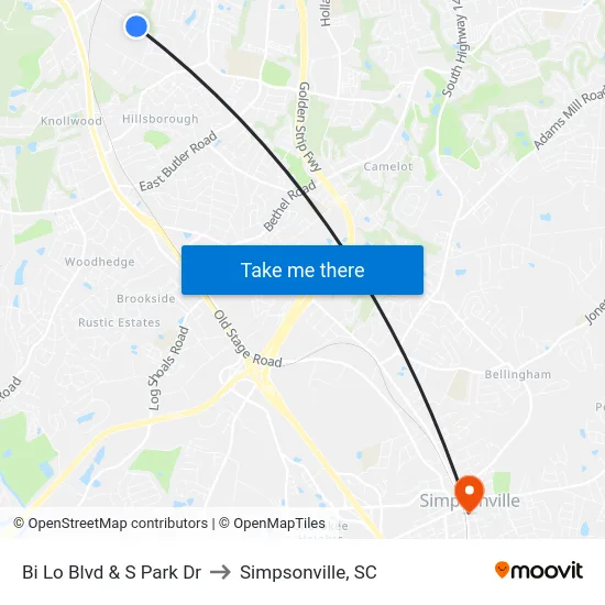 Bi Lo Blvd & S Park Dr to Simpsonville, SC map