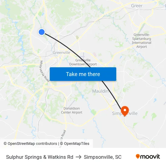 Sulphur Springs & Watkins Rd to Simpsonville, SC map