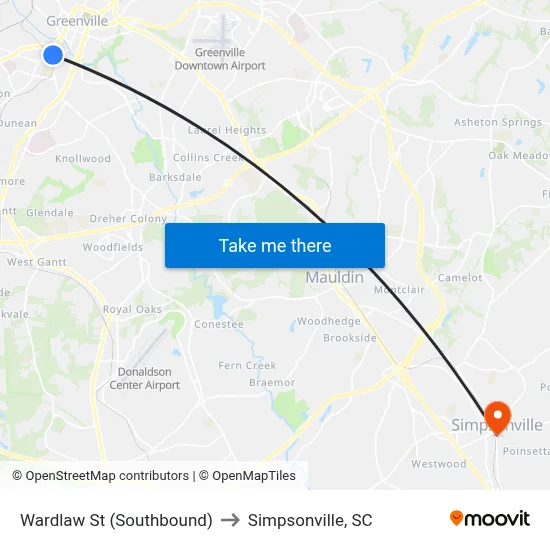 Wardlaw St (Southbound) to Simpsonville, SC map