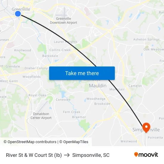 River St & W Court St (Ib) to Simpsonville, SC map