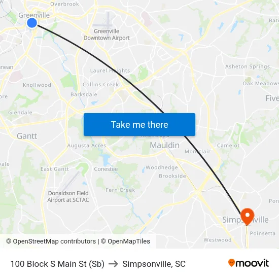 100 Block S Main St (Sb) to Simpsonville, SC map