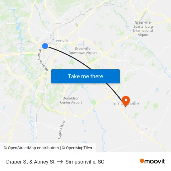 Draper St & Abney St to Simpsonville, SC map