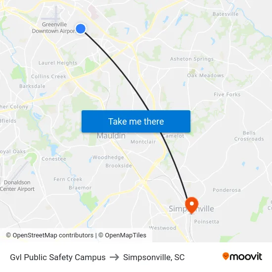 Gvl Public Safety Campus to Simpsonville, SC map