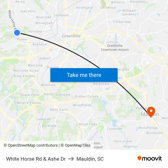 White Horse Rd & Ashe Dr to Mauldin, SC map