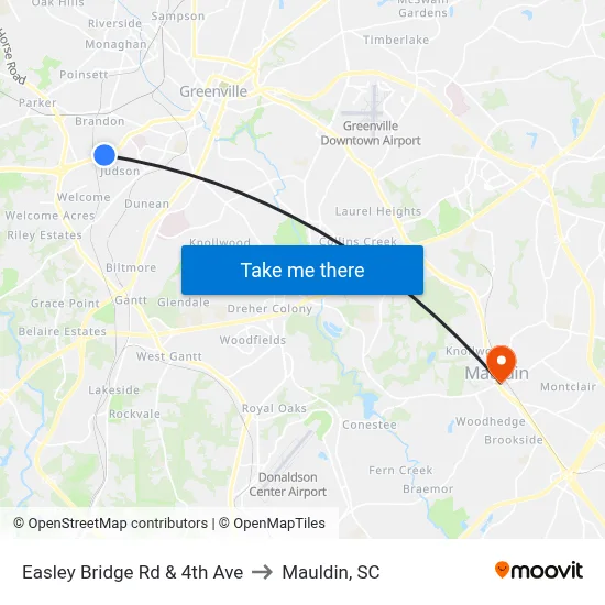 Easley Bridge Rd & 4th Ave to Mauldin, SC map