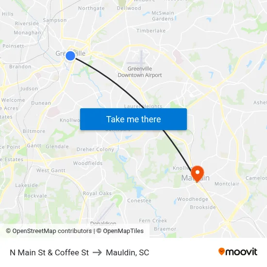N Main St & W Elford St to Mauldin, SC map
