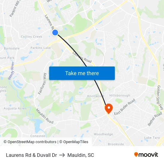 Laurens Rd & Duvall Dr to Mauldin, SC map