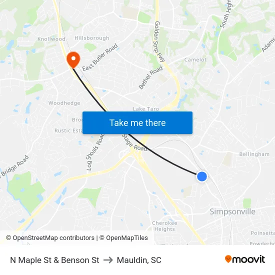 N Maple St & Benson St to Mauldin, SC map