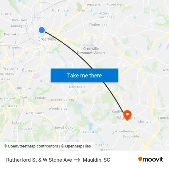 Rutherford St & W Stone Ave to Mauldin, SC map