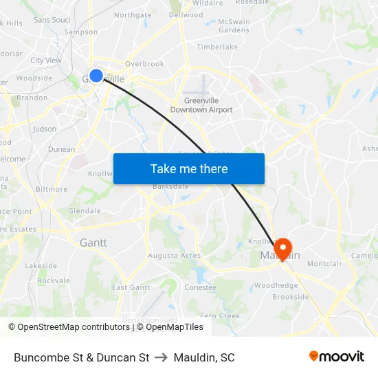 Buncombe St & Duncan St to Mauldin, SC map