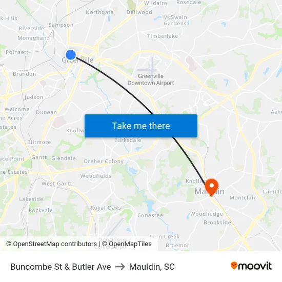 Buncombe St & Butler Ave to Mauldin, SC map