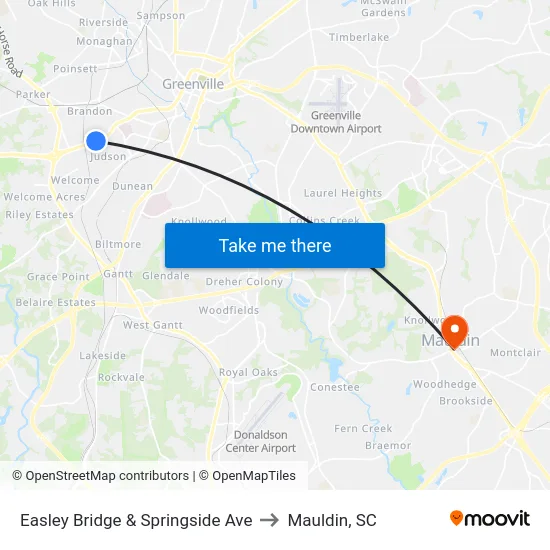 Easley Bridge & Springside Ave to Mauldin, SC map