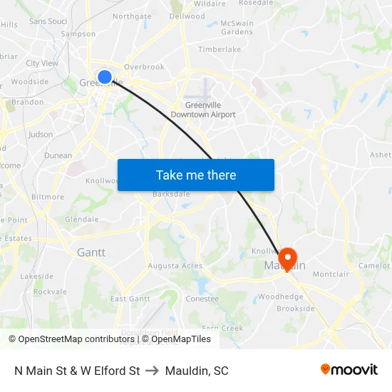 N Main St & W Elford St to Mauldin, SC map