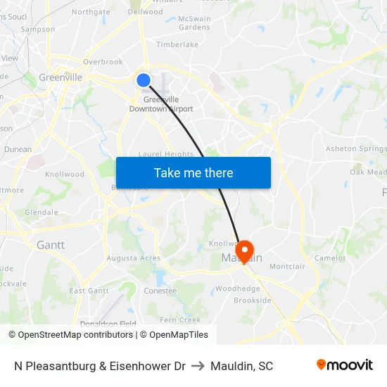 N Pleasantburg Dr & Keith Dr to Mauldin, SC map
