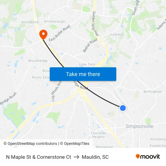 N Maple St & Cornerstone Ct to Mauldin, SC map