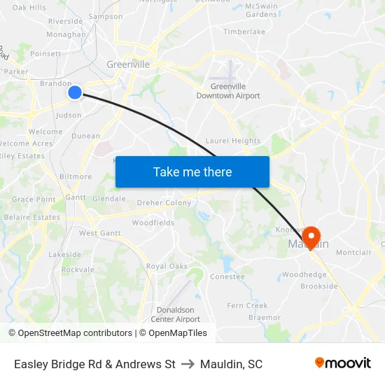 Easley Bridge Rd & Andrews St to Mauldin, SC map