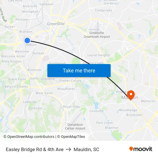 Easley Bridge Rd & 4th Ave to Mauldin, SC map