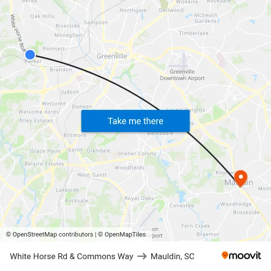 White Horse Rd & Commons Way to Mauldin, SC map