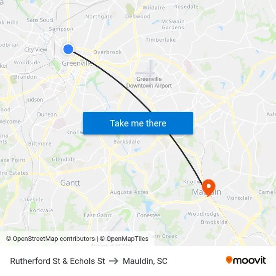 Rutherford St & Echols St to Mauldin, SC map